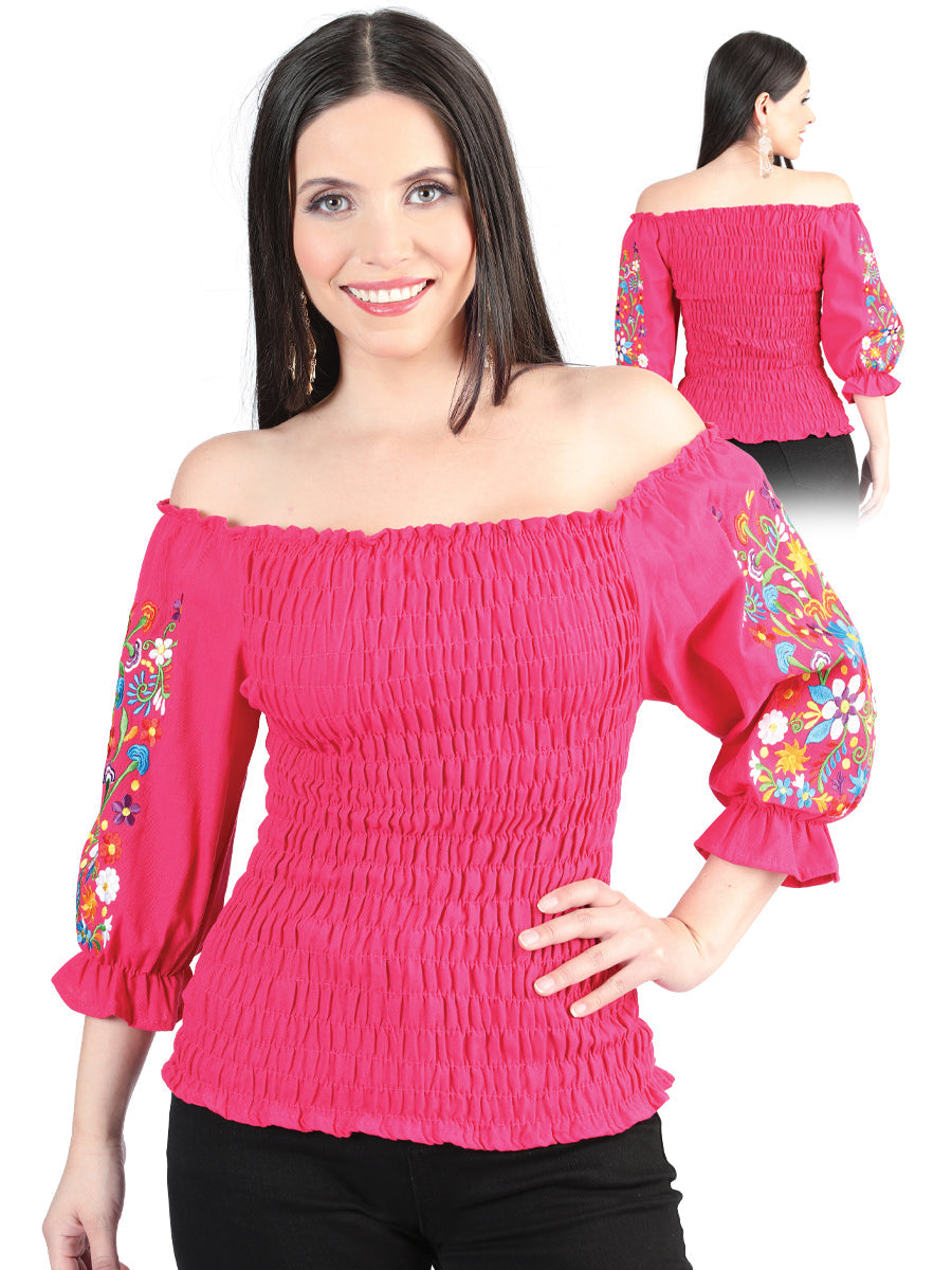 Blusa Artesanal Manga 3/4 Bordada de Flores para Mujer Blusas Artesanales Mexico Artesanal Fiusha