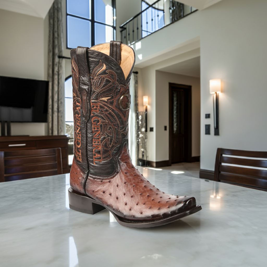 Botas Vaqueras Exoticas de Avestruz Original para Hombre 'El General' - ID: 45516 Botas Avestruz Original El General