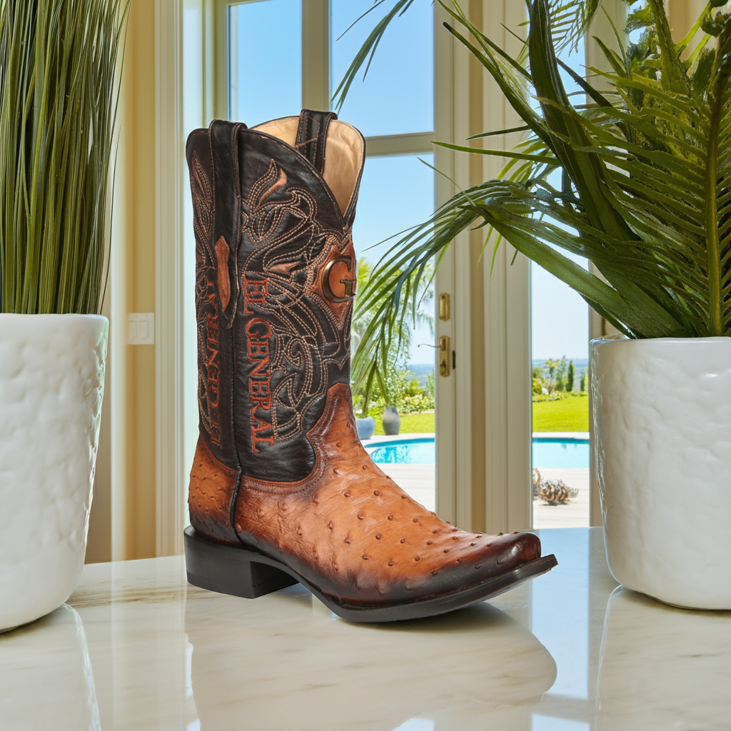 Botas Vaqueras Exoticas de Avestruz Original para Hombre 'El General' - ID: 45517 Botas Avestruz Original El General