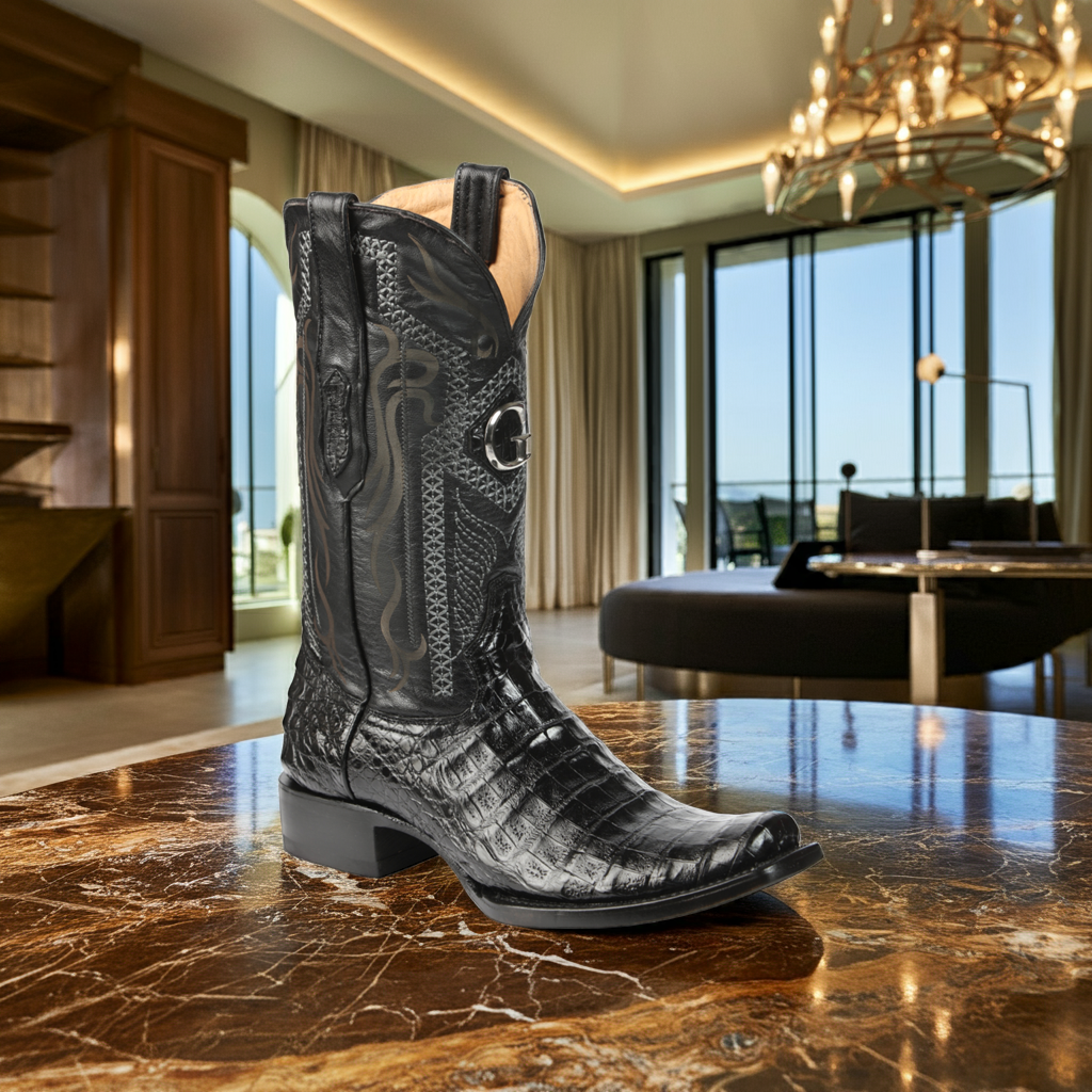 Botas Vaqueras Exoticas de Caiman Belly Original para Hombre 'El General' - ID: 45518 Botas Caiman Original El General