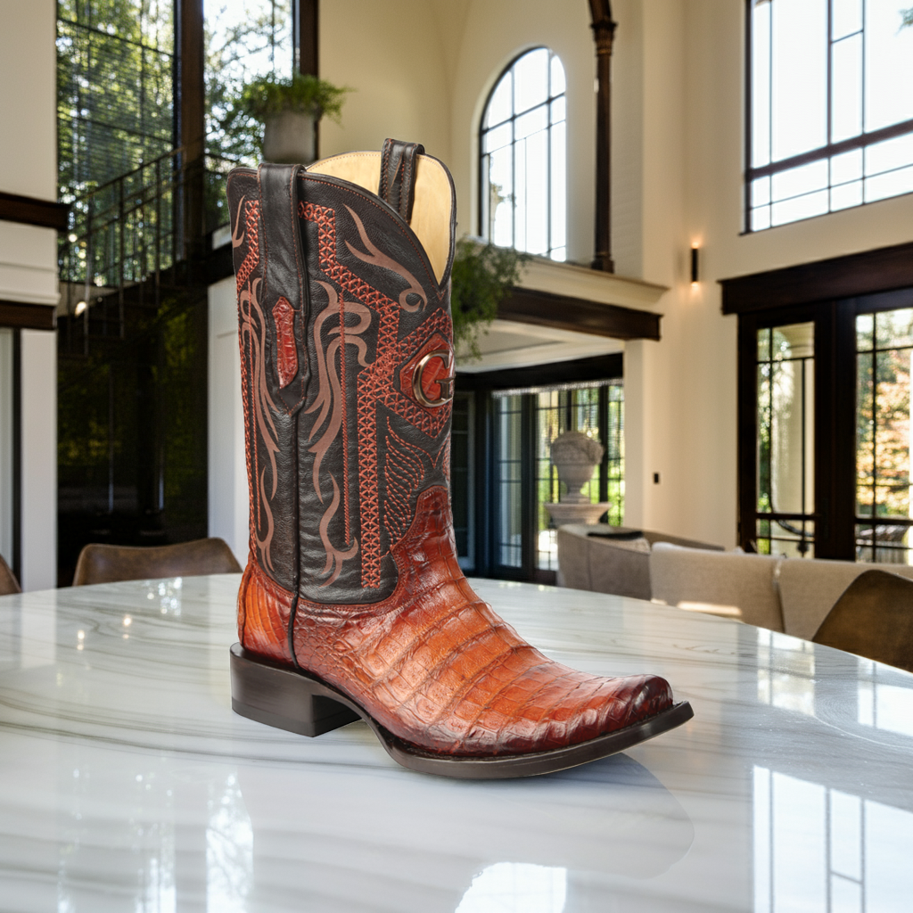 Botas Vaqueras Exoticas de Caiman Belly Original para Hombre 'El General' - ID: 45520 Botas Caiman Original El General