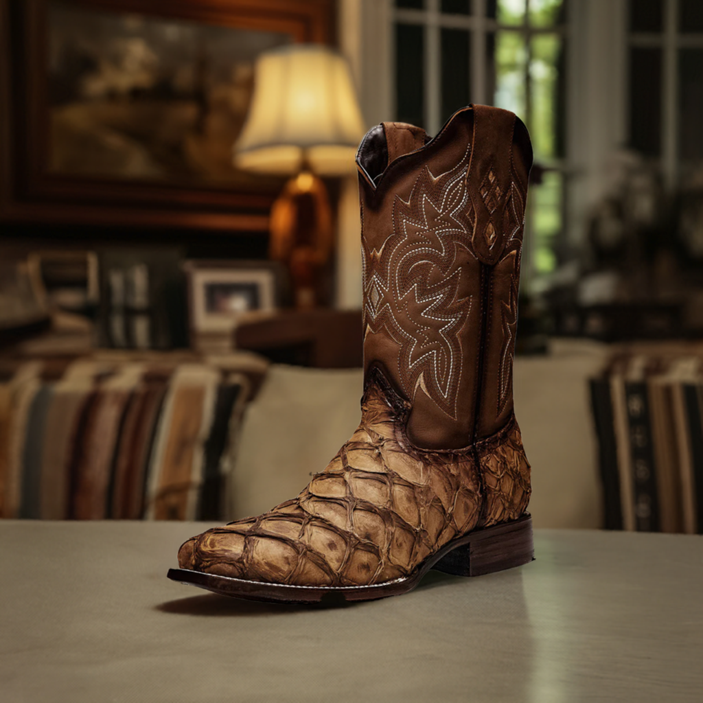 Pirarucu Fish Original Men's Rodeo Exotic Cowboy Boots 'Rodeo Cartie' - ID: 761OR