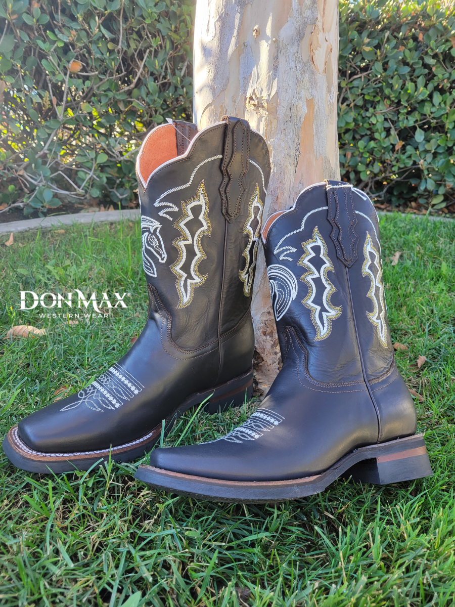 Botas Vaqueras Rodeo con Diseño Bordado de Piel Genuina para Hombre 'El General' - ID: 51114 Botas Piel Genuina El General 