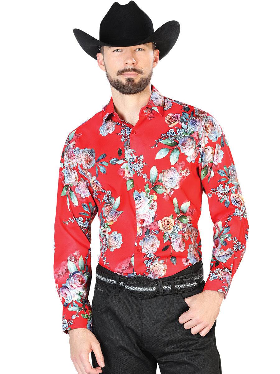 Camisa Vaquera Manga Larga Estampada Floral Rojo para Hombre 'El Señor de los Cielos' - ID: 43467 Camisas Florales El Señor de los Cielos Red