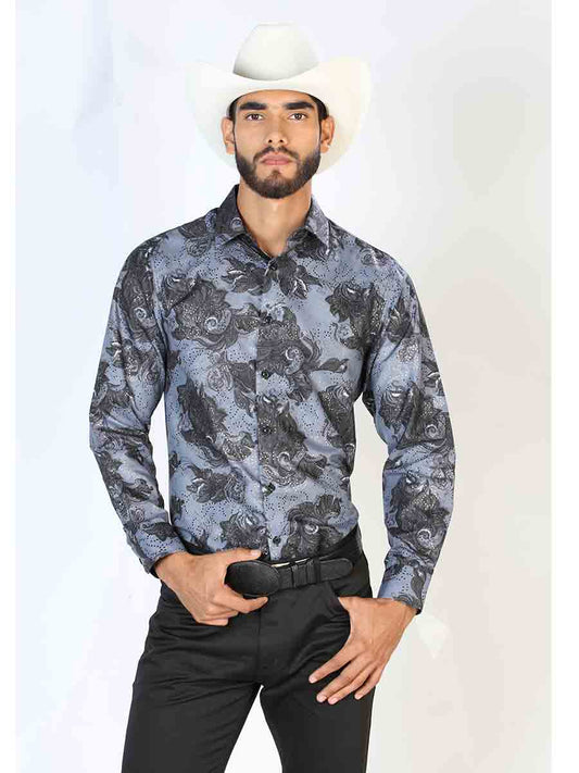 Camisa Vaquera Manga Larga Estampada Cachemir Negro para Hombre 'El Señor de los Cielos' - ID: 43775 Camisas Estampadas El Señor de los Cielos Black