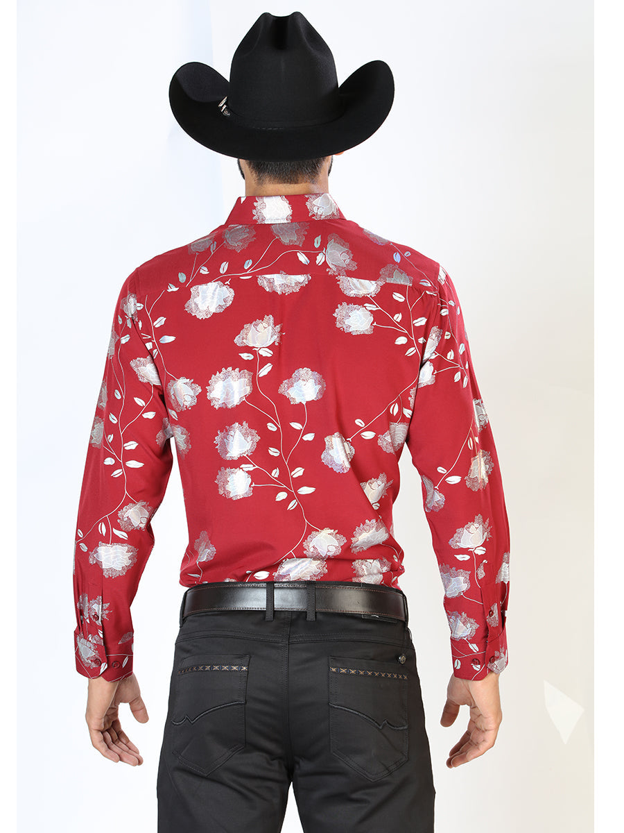 Camisa Vaquera Manga Larga Estampada Floral Rojo para Hombre 'El Señor de los Cielos' - ID: 43778 Camisas Florales El Señor de los Cielos 