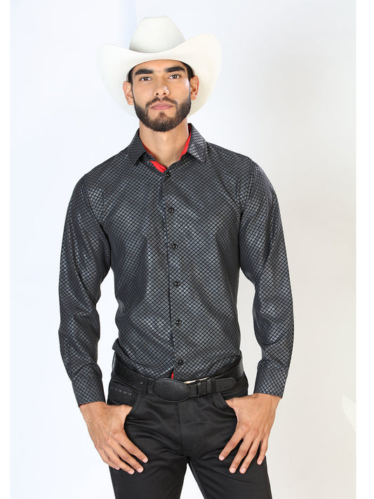 Camisa Vaquera Manga Larga Estampada Negro para Hombre 'El Señor de los Cielos' - ID: 43781 Camisas Estampadas El Señor de los Cielos Black