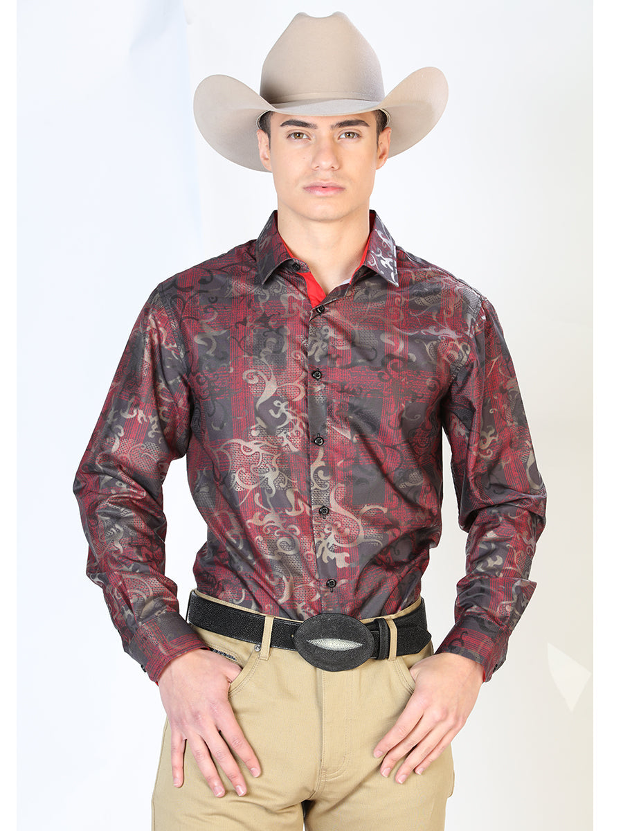 Camisa Vaquera Manga Larga Estampada Cuadros Rojo/Negro para Hombre 'El Señor de los Cielos' - ID: 43795 Camisas de Cuadros El Señor de los Cielos Red/Black