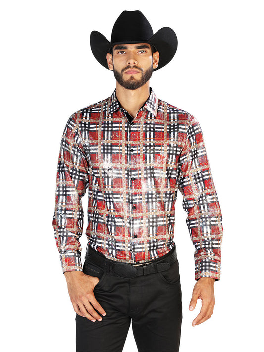 Camisa Vaquera Manga Larga Estampada Cuadros Rojo para Hombre 'El Señor de los Cielos' - ID: 43816 Camisas de Cuadros El Señor de los Cielos Red