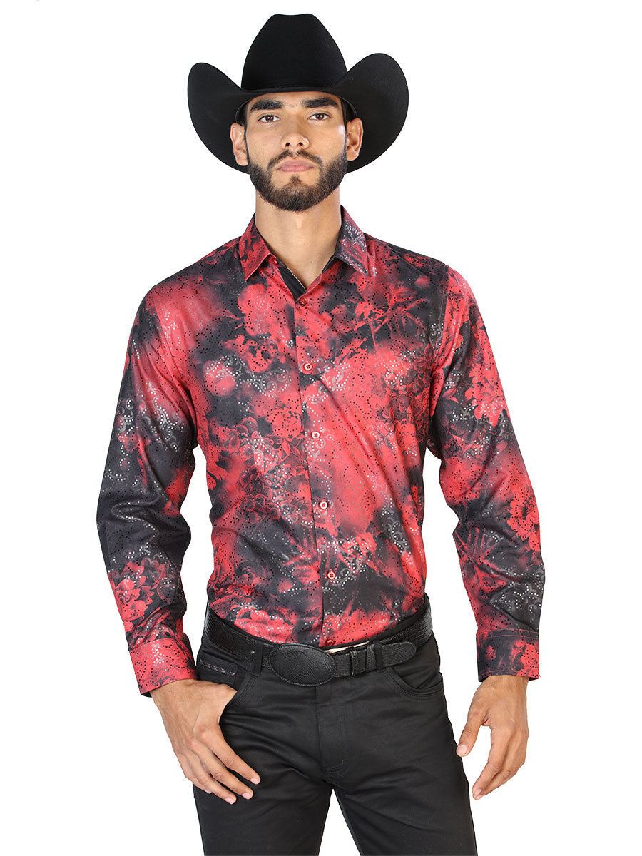 Camisa Vaquera Manga Larga Estampada Rojo para Hombre 'El Señor de los Cielos' - ID: 43828 Camisas Estampadas El Señor de los Cielos Red