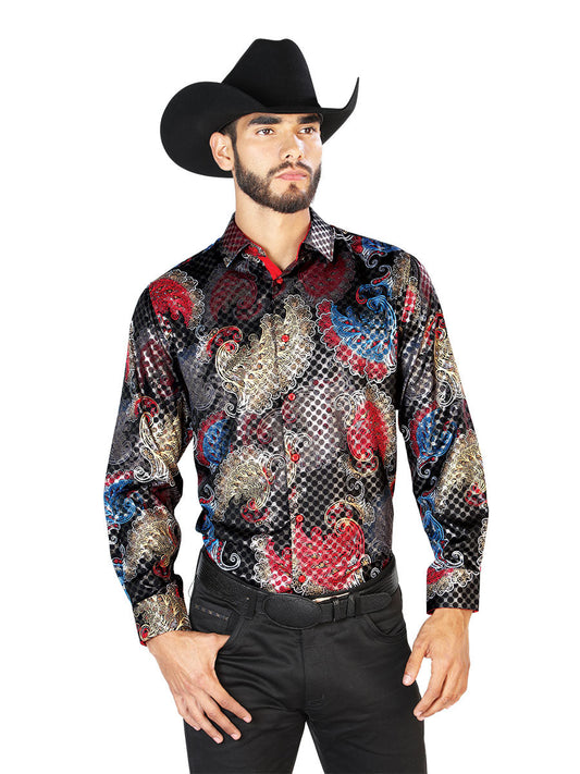 Camisa Vaquera Manga Larga Estampada Negro para Hombre 'El Señor de los Cielos' - ID: 43836 Camisas Estampadas El Señor de los Cielos Black