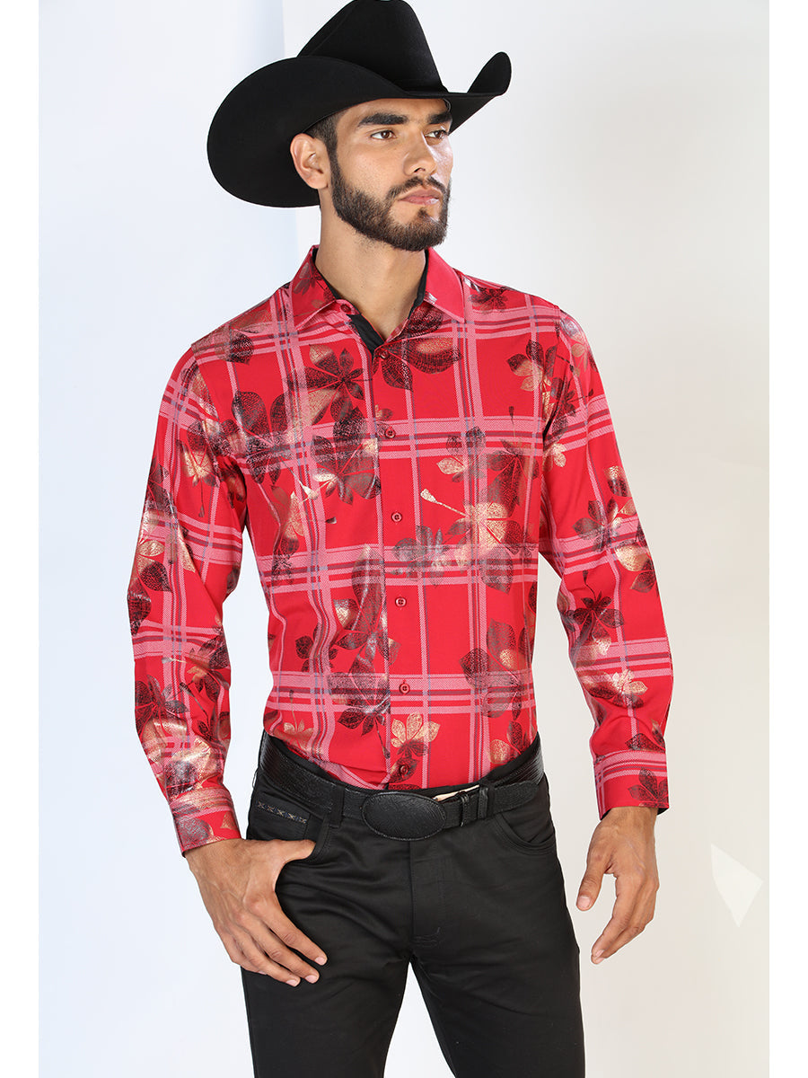 Camisa Vaquera Manga Larga Estampada Cuadros Vino para Hombre 'El Señor de los Cielos' - ID: 43844 Western Shirt El Señor de los Cielos Wine