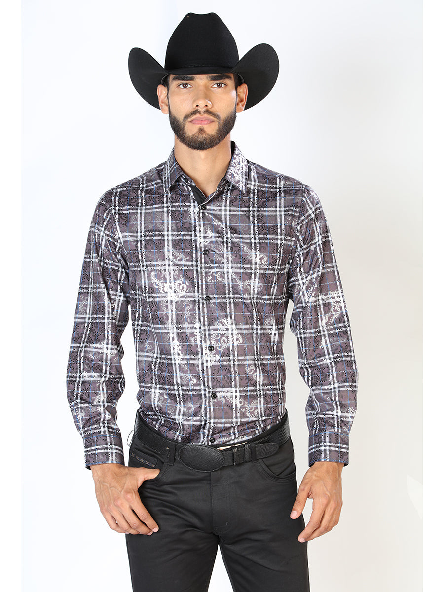 Camisa Vaquera Manga Larga Estampada Cuadros Negro para Hombre 'El Señor de los Cielos' - ID: 43848 Camisas de Cuadros El Señor de los Cielos Black