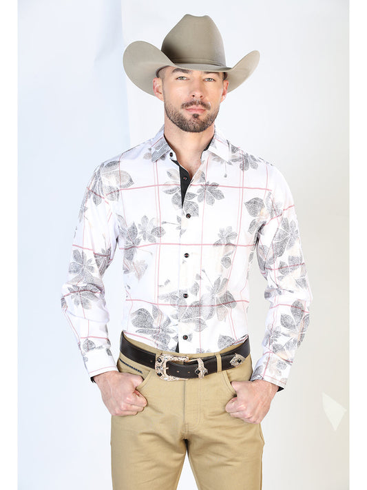 Camisa Vaquera Manga Larga Estampada Cuadros Blanco para Hombre 'El Señor de los Cielos' - ID: 43854 Camisas de Cuadros El Señor de los Cielos White