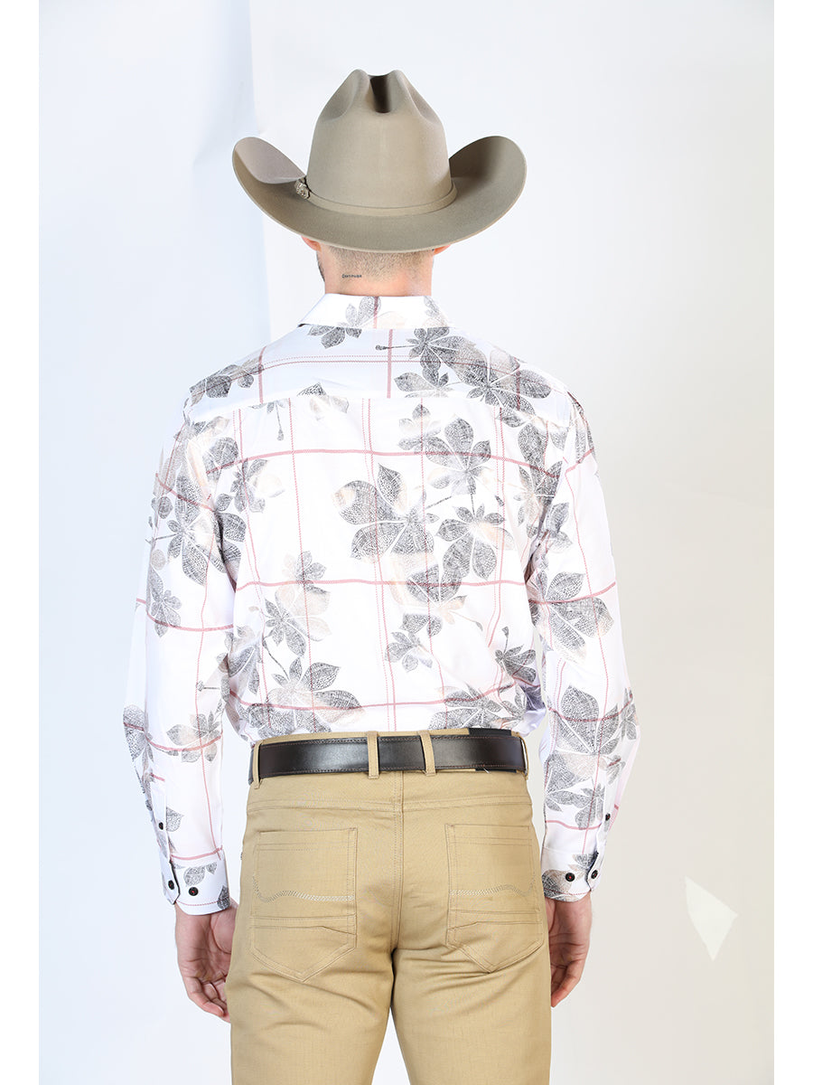 Camisa Vaquera Manga Larga Estampada Cuadros Blanco para Hombre 'El Señor de los Cielos' - ID: 43854 Camisas de Cuadros El Señor de los Cielos 