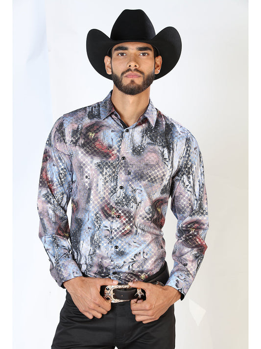 Camisa Vaquera Manga Larga Estampada Negro para Hombre 'El Señor de los Cielos' - ID: 43871 Camisas Estampadas El Señor de los Cielos Black