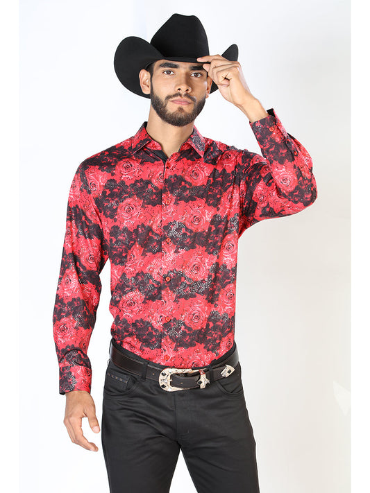 Camisa Vaquera Manga Larga Estampada Floral Rojo para Hombre 'El Señor de los Cielos' - ID: 43874 Camisas Florales El Señor de los Cielos Red