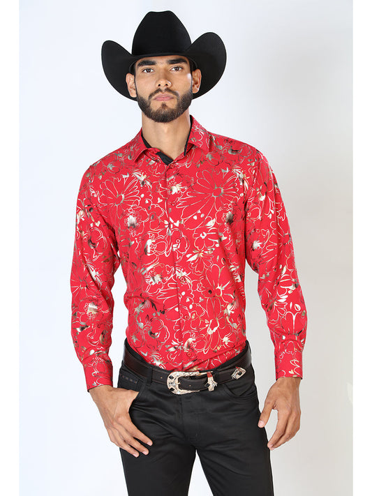 Camisa Vaquera Manga Larga Estampada Rojo para Hombre 'El Señor de los Cielos' - ID: 43877 Western Shirt El Señor de los Cielos Red