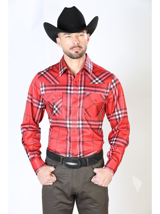 Camisa Vaquera Manga Larga de Broches Estampada Cuadros Rojo para Hombre 'El Señor de los Cielos' - ID: 43925 Camisas de Cuadros El Señor de los Cielos Red