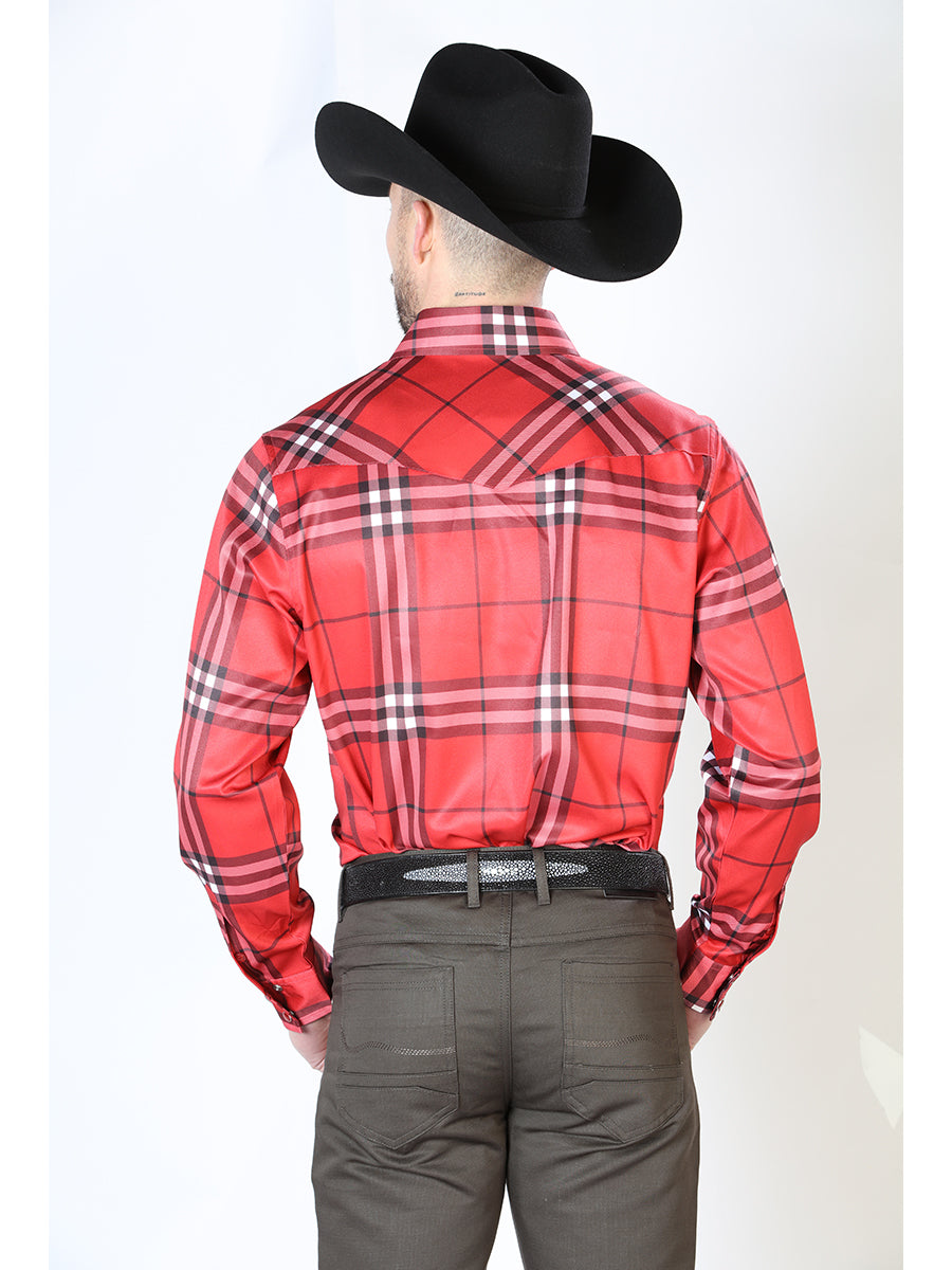 Camisa Vaquera Manga Larga de Broches Estampada Cuadros Rojo para Hombre 'El Señor de los Cielos' - ID: 43925 Camisas de Cuadros El Señor de los Cielos 