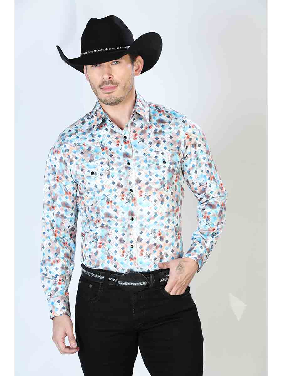 Camisa Vaquera Manga Larga de Broches Estampada Multicolor para Hombre 'El Señor de los Cielos' - ID: 43933 Camisas Estampadas El Señor de los Cielos Multicolor