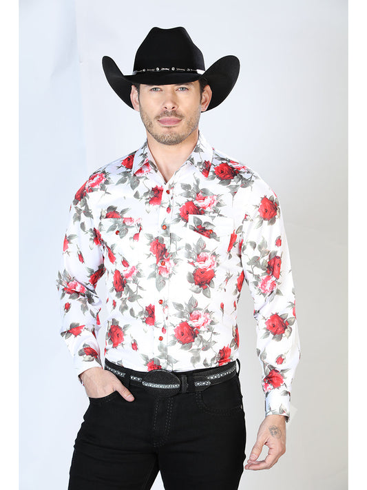 Camisa Vaquera Manga Larga de Broches Estampada Floral Blanco/Flores para Hombre 'El Señor de los Cielos' - ID: 43935 Camisas Florales El Señor de los Cielos White/Flowers