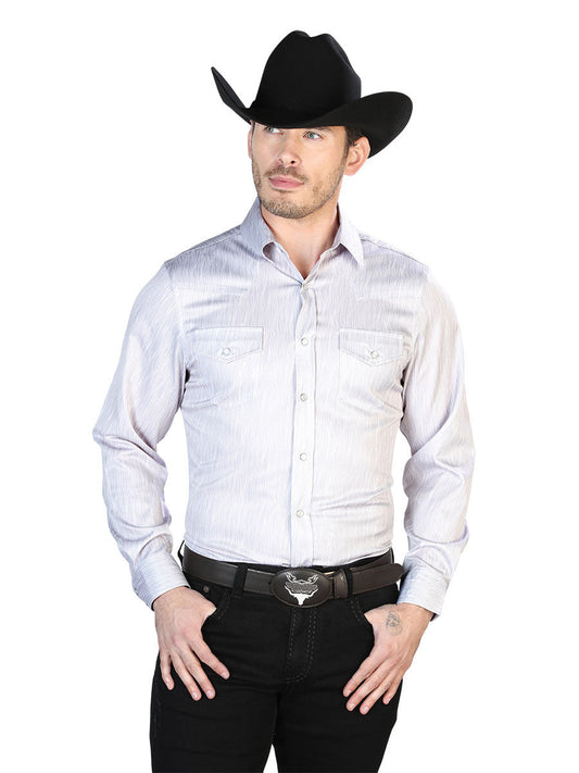 Camisa Vaquera Manga Larga de Broches Estampada Gris para Hombre 'El Señor de los Cielos' - ID: 43949 Camisas Estampadas El Señor de los Cielos Gray