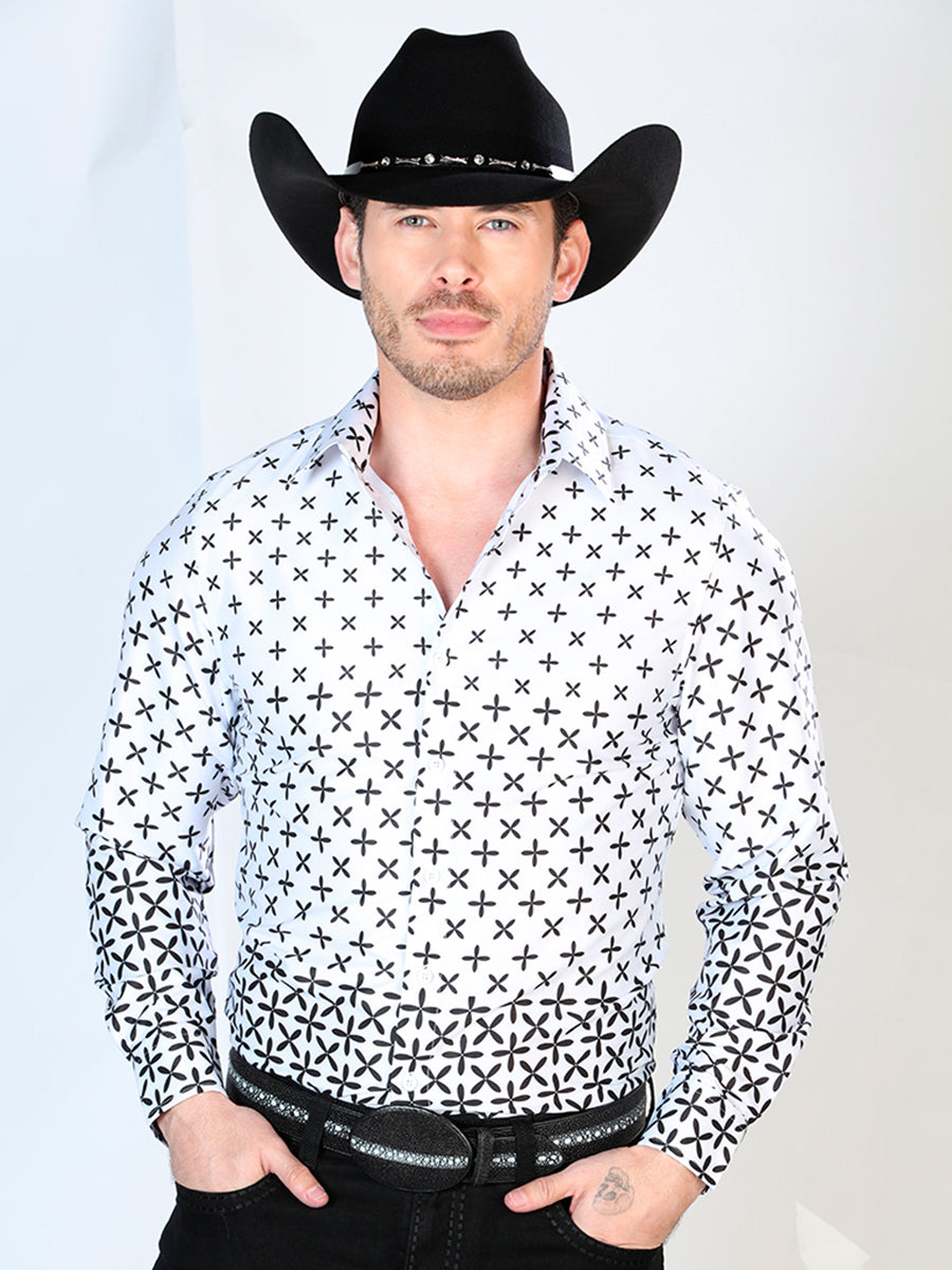 Camisa Vaquera Manga Larga Estampada Blanco para Hombre 'El Señor de los Cielos' - ID: 43987 Camisas Estampadas El Señor de los Cielos White