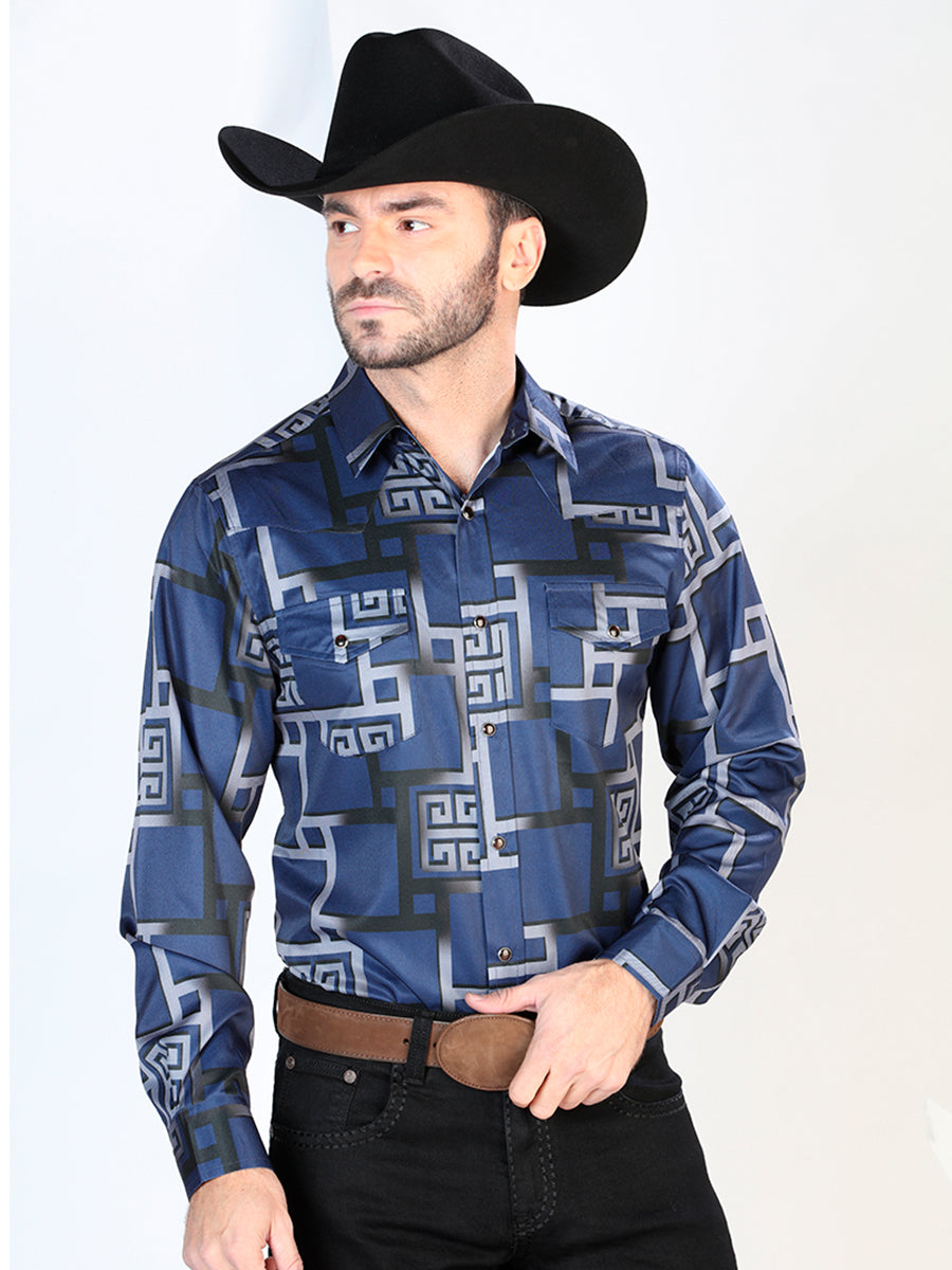 Camisa Vaquera Manga Larga de Broches Estampada Negro para Hombre 'El Señor de los Cielos' - ID: 44065 Camisas Estampadas El Señor de los Cielos Black