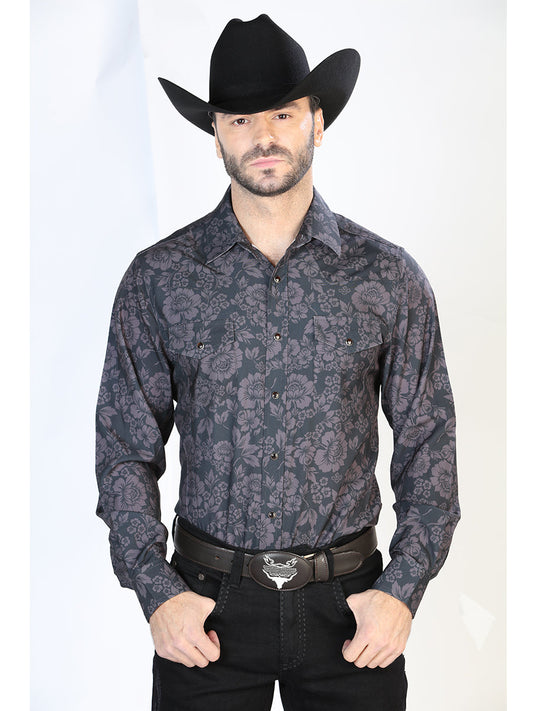 Camisa Vaquera Manga Larga de Broches Estampada Floral Negro para Hombre 'El Señor de los Cielos' - ID: 44100 Camisas Florales El Señor de los Cielos Black