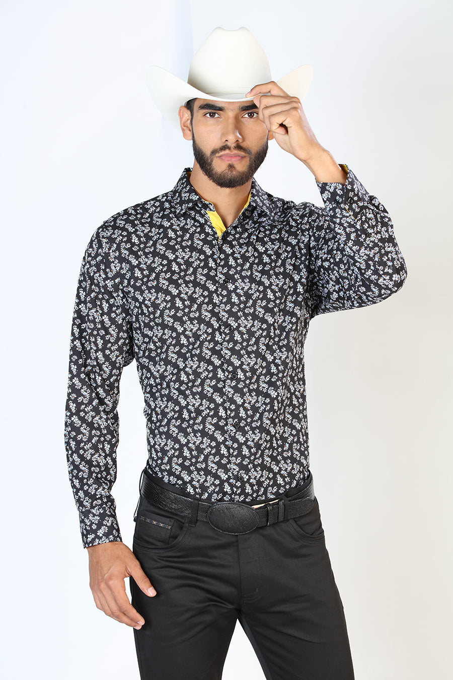 Camisa Vaquera Manga Larga Estampada Negro para Hombre 'El Señor de los Cielos' - ID: 126264 Camisas Estampadas El Señor de los Cielos Black