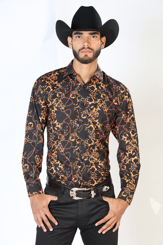 Camisa Vaquera Manga Larga Estampada Negro para Hombre 'El Señor de los Cielos' - ID: 126268 Camisas Estampadas El Señor de los Cielos Black