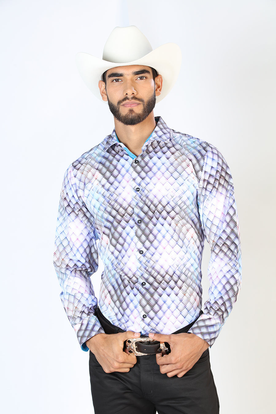 Camisa Vaquera Manga Larga Estampada Blanco para Hombre 'El Señor de los Cielos' - ID: 126269 Western Shirt El Señor de los Cielos White