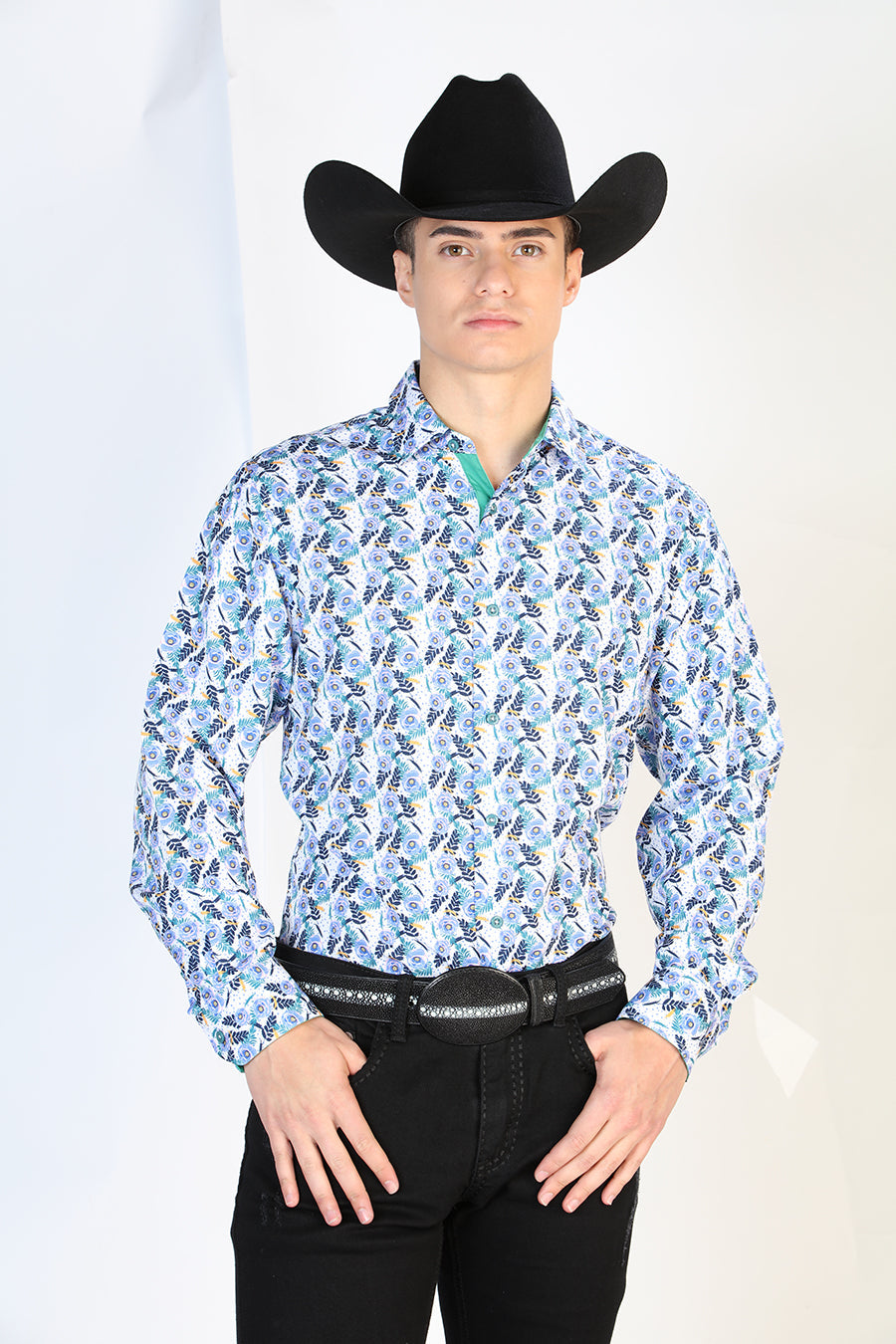 Camisa Vaquera Manga Larga Estampada Blanco para Hombre 'El Señor de los Cielos' - ID: 126274 Western Shirt El Señor de los Cielos White