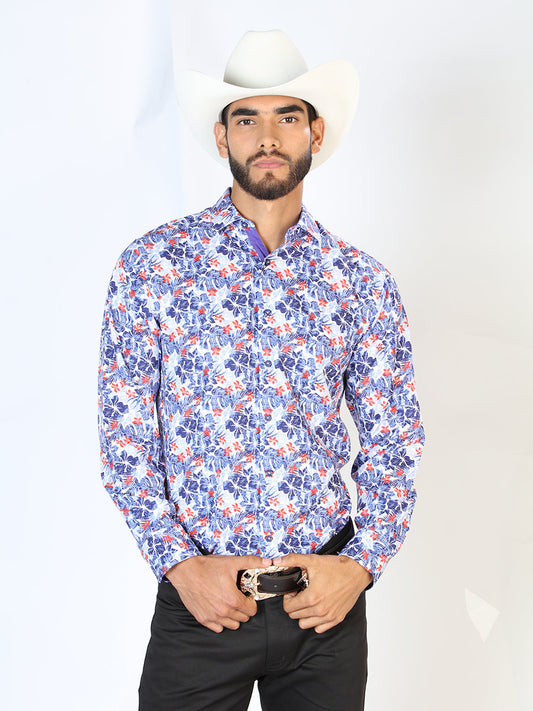 Camisa Vaquera Manga Larga Estampada Floral Blanco para Hombre 'El Señor de los Cielos' - ID: 126278 Camisas Florales El Señor de los Cielos White