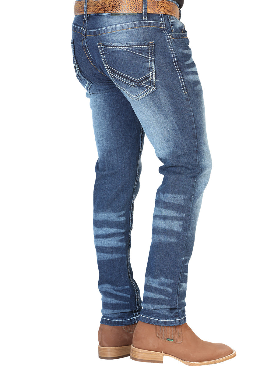 Pantalon de Mezclilla Casual Azul Mediano para Hombre 'El Norteño' - ID: 126628 Pantalones Casuales El Norteño 