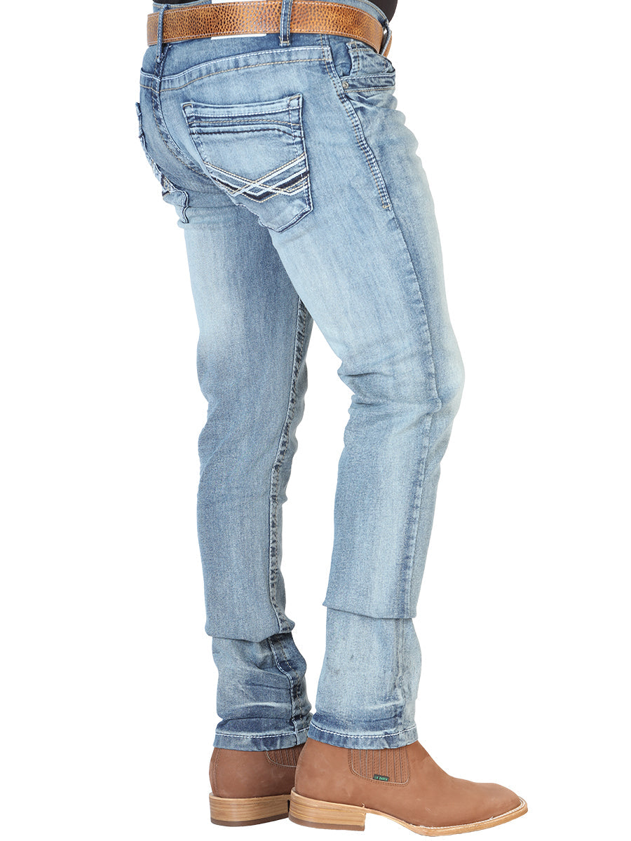 Pantalon de Mezclilla Casual Azul Claro para Hombre 'El Norteño' - ID: 126630 Pantalones Casuales El Norteño 