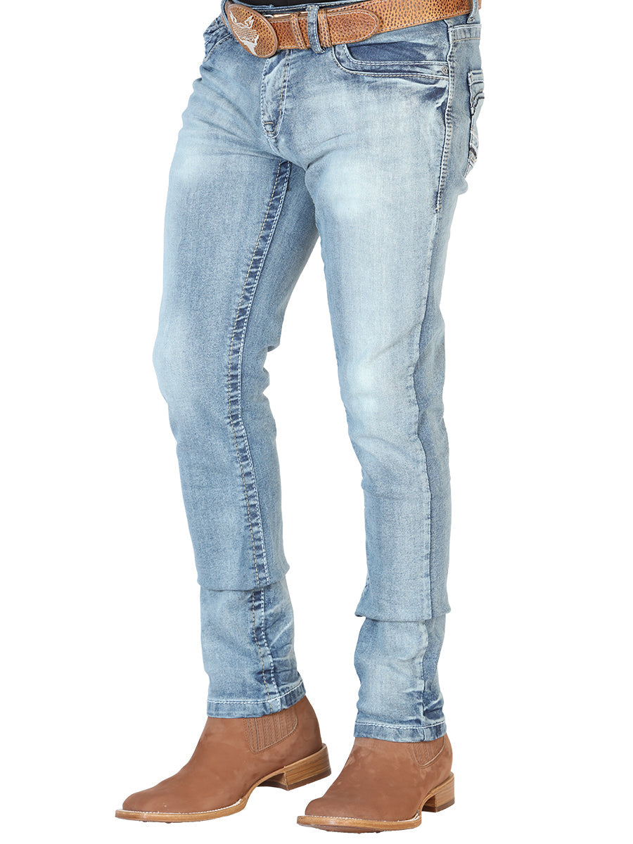 Pantalon de Mezclilla Casual Azul Claro para Hombre 'El Norteño' - ID: 126630 Pantalones Casuales El Norteño Light Blue