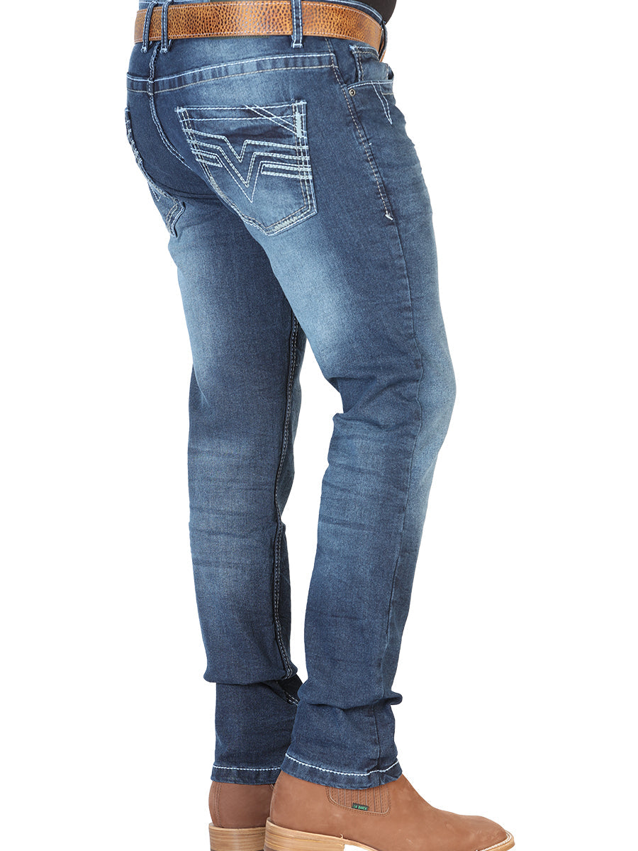 Pantalon de Mezclilla Casual Azul Oscuro para Hombre 'El Norteño' - ID: 126631 Pantalones Casuales El Norteño 