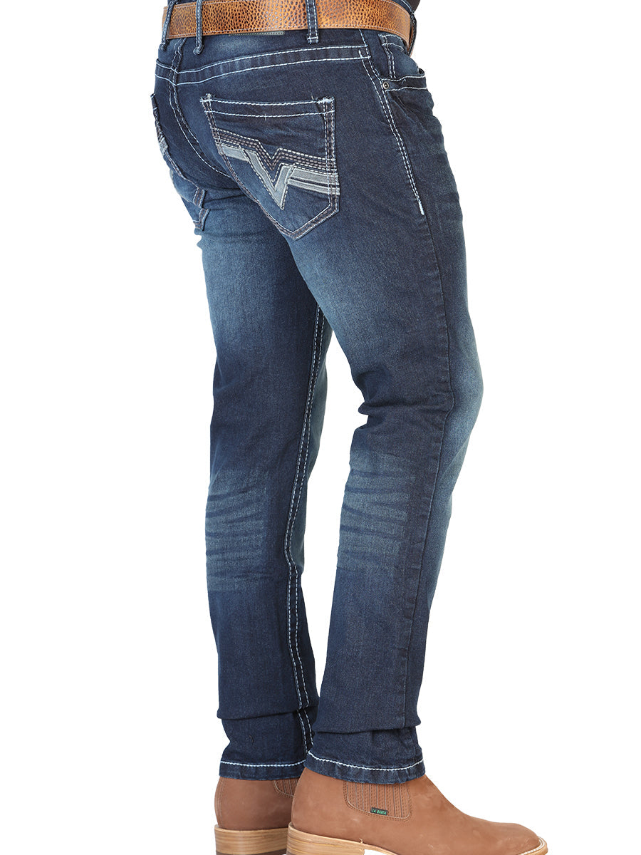 Pantalon de Mezclilla Casual Azul Oscuro para Hombre 'El Norteño' - ID: 126633 Denim Jeans El Norteño 