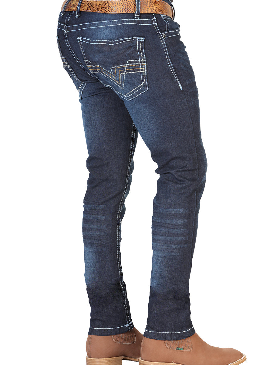 Pantalon de Mezclilla Casual Azul Oscuro para Hombre 'El Norteño' - ID: 126635 Pantalones Casuales El Norteño 