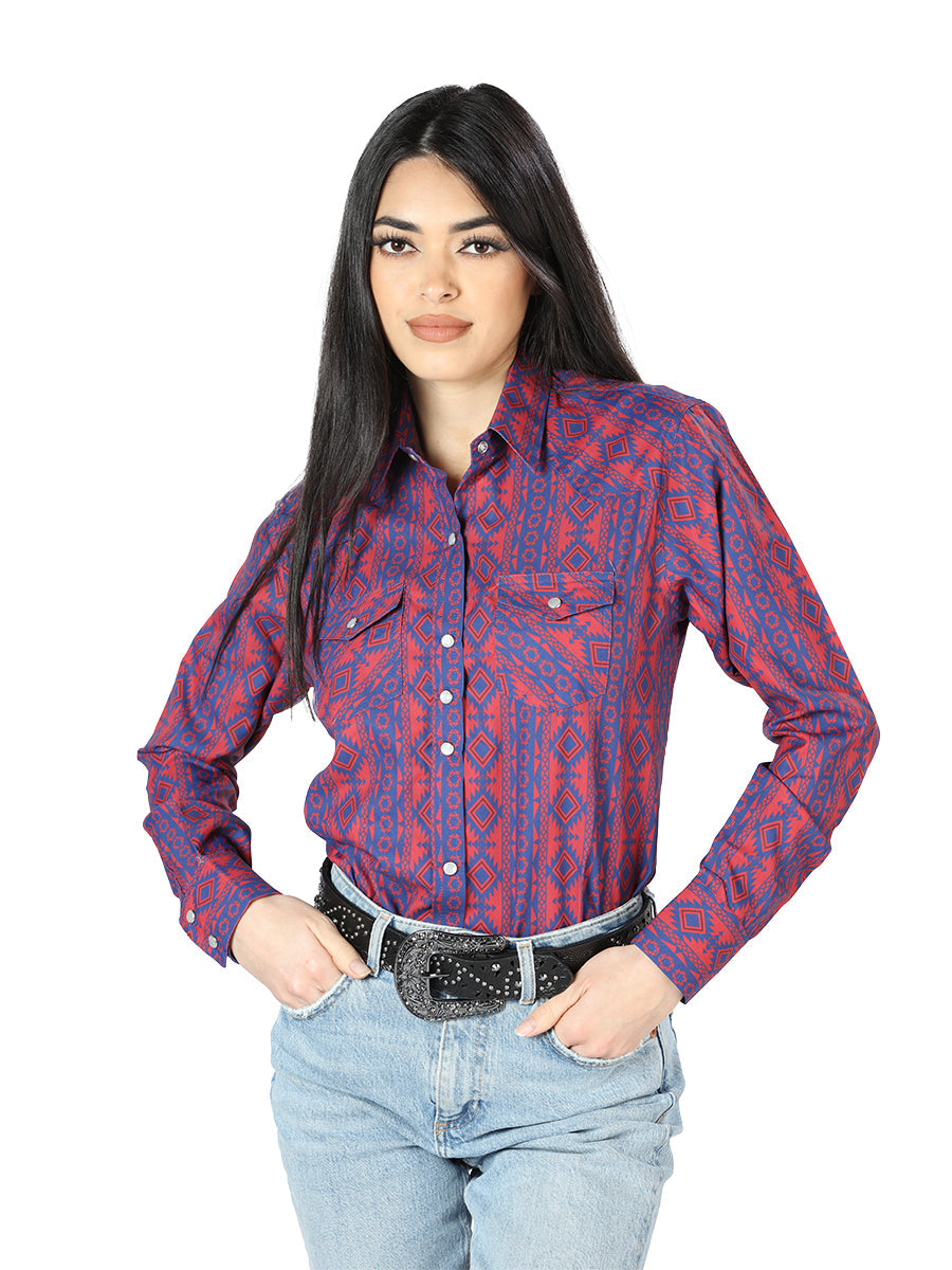 Camisa Vaquera Manga Larga Estampada Mostaza para Mujer 'El Señor de los Cielos' - ID: 44203 Camisas Estampadas El Señor de los Cielos Mustard