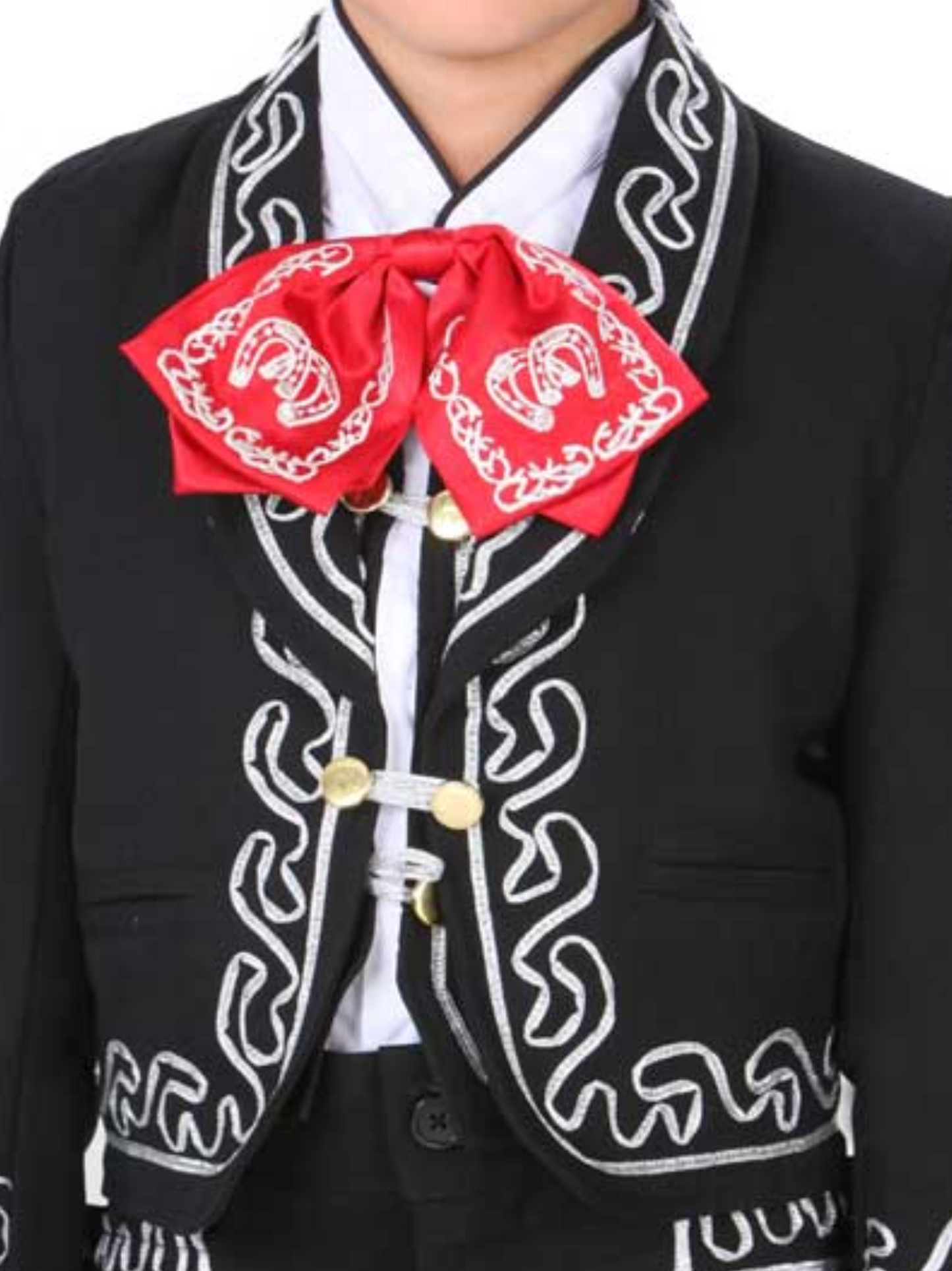 Traje Charro Bordado Negro/Blanco/Rojo para Niños 'El General' - ID: 34262 Trajes Charros El General 