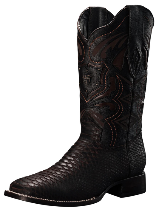 Botas Vaqueras Rodeo de Mamba Python Grabado en Piel Genuina para Hombre 'Rodeo Cartie' - ID: RC-MAM-TO Botas Python Print Rodeo Cartie Tobacco