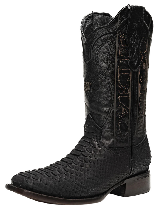 Botas Vaqueras Rodeo Exoticas de Python Original para Hombre 'Rodeo Cartie' - ID: RC-PYT-BMBS Botas Python Original Rodeo Cartie Black Matte Black Stiching