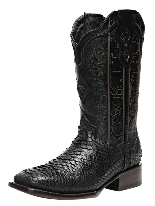 Botas Vaqueras Rodeo Exoticas de Python Original para Hombre 'Rodeo Cartie' - ID: RC-PYT-BV Botas Python Original Rodeo Cartie Black Vintage