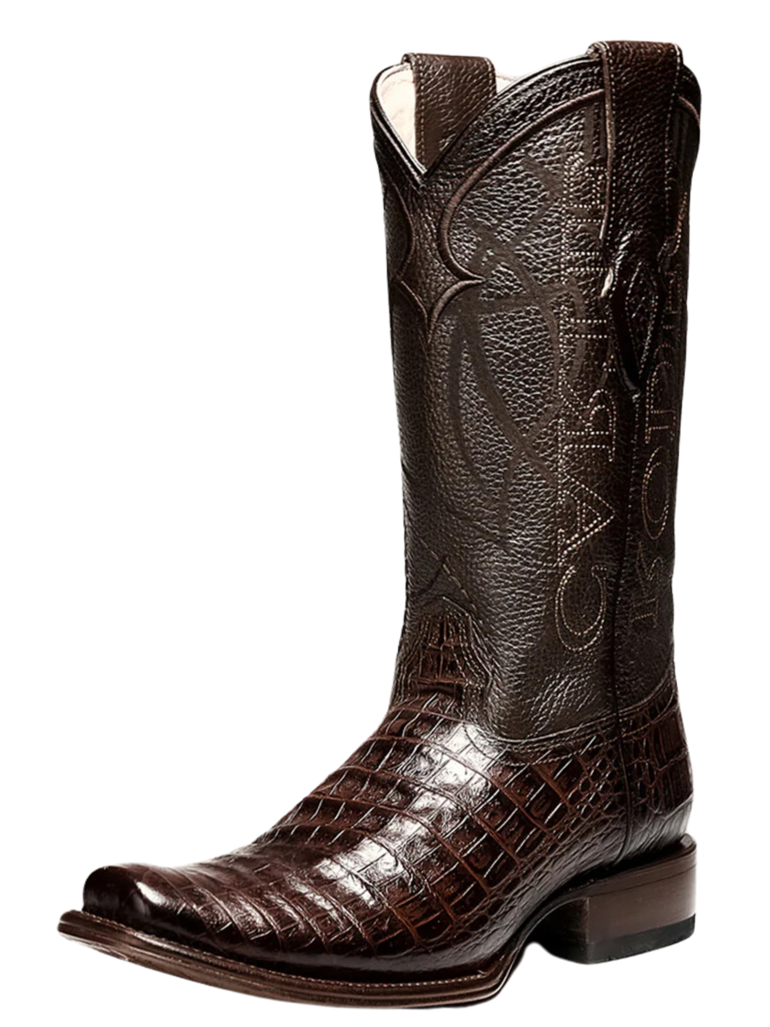 Botas Vaqueras Denver de Caiman Grabado en Piel Genuina para Hombre 'Rodeo Cartie' - ID: RC-DEN-CA Botas Caiman Print Rodeo Cartie Cafe