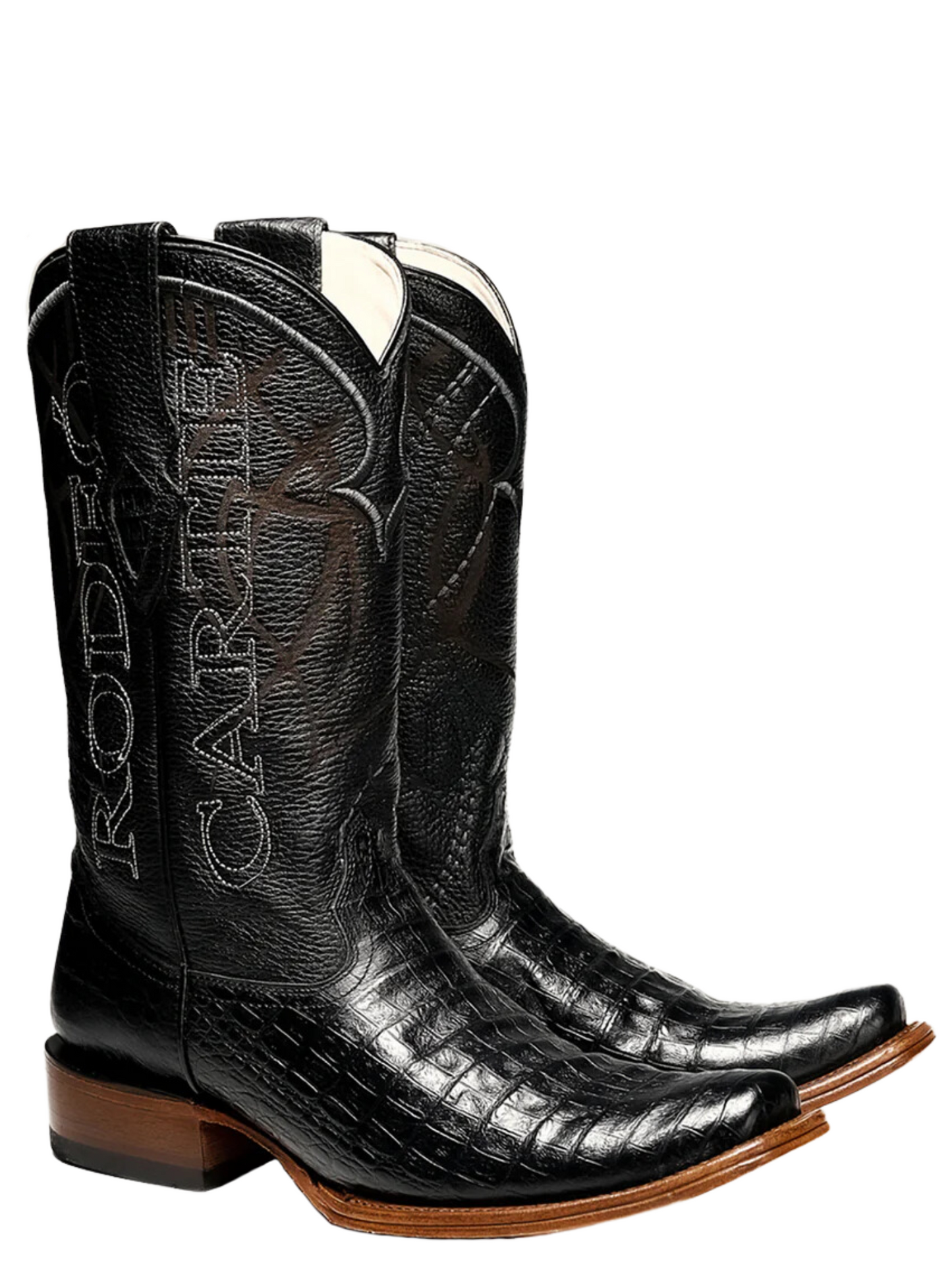 Botas Vaqueras Denver de Caiman Grabado en Piel Genuina para Hombre 'Rodeo Cartie' - ID: RC-DEN-NE Botas Caiman Print Rodeo Cartie 