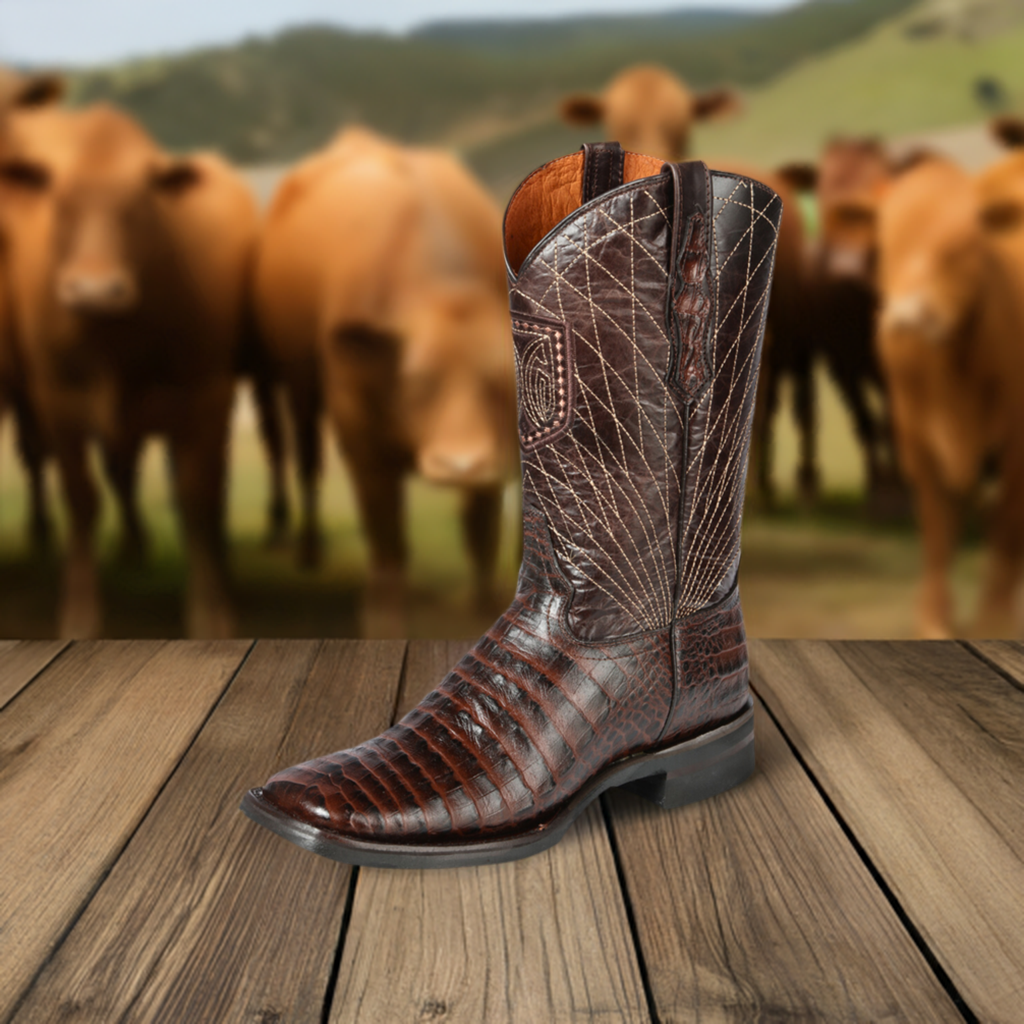 Rodeo Cowboy Boots Imitation of Caiman Belly Engraved in Cowhide Leather for Men El General ID 44672