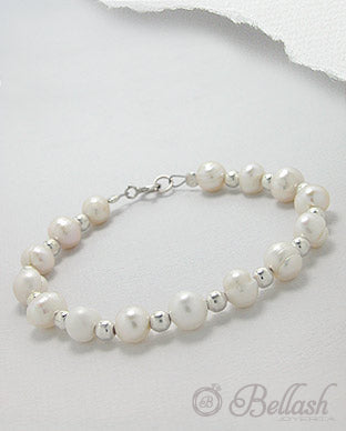 Pulsera Artesanal, 8" L de Perlas de Agua Dulce y Plata Ley 925 - Freshwater Pearls and 925 Sterling Silver Handmade Beaded Bracelet, 8" L - ID: 2538410 Bellash